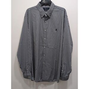 Polo Ralph Lauren Button Down Men XXL Gray White Striped Performance Classic Fit